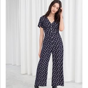 & Other Stories Button Up Navy Floral Jumpsuit Sz4
